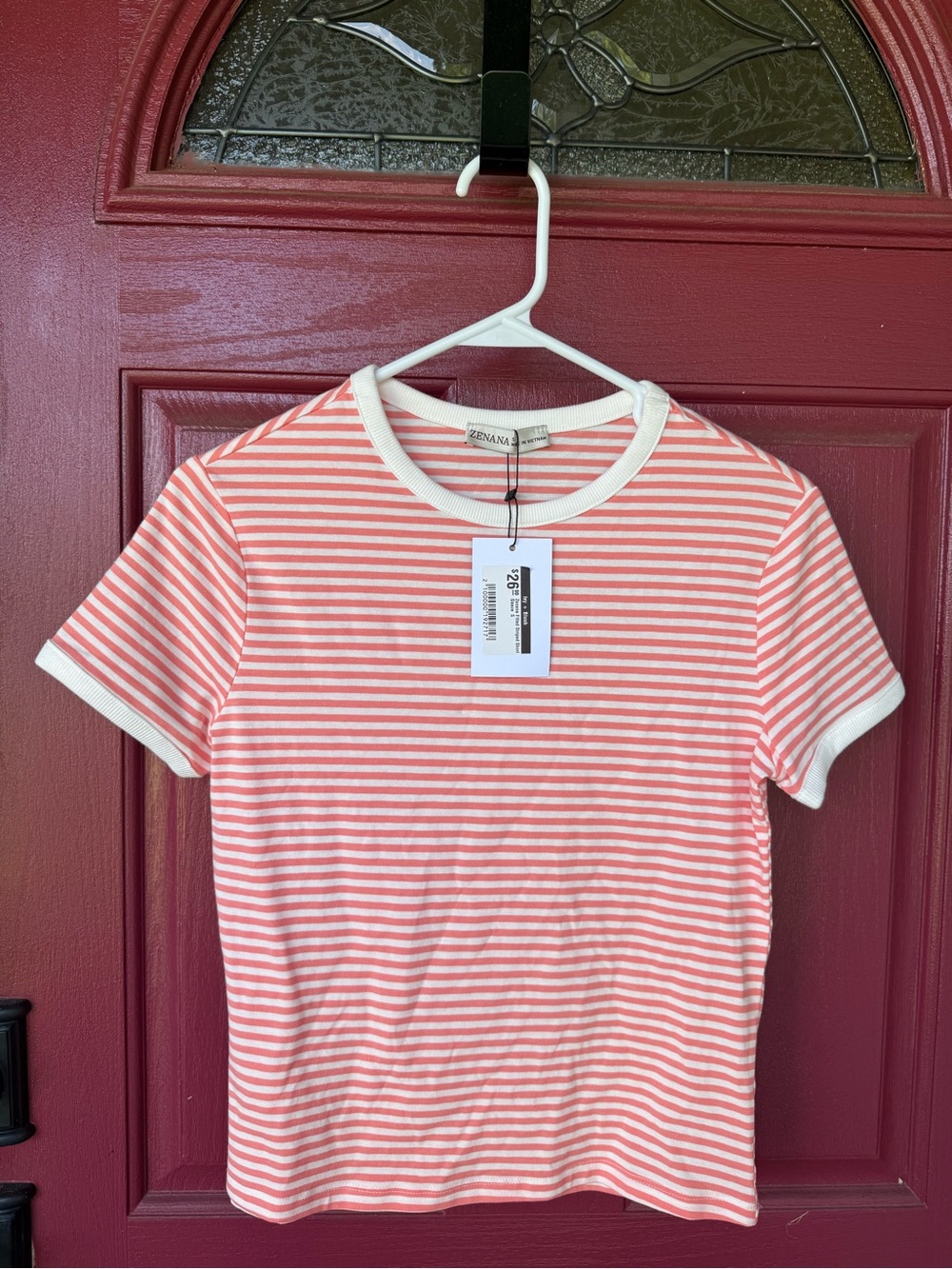 Women’s Pink Stripe Tee - Short Sleeve Casual Top